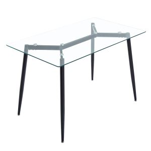 Quana-ezra 5-piece dining table set, 8 mm glass, transparent - black legs 120x70x75 cm