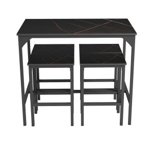 Комплект трапезна маса и столове 5 бр, Boxy с черни метални рамки-черно мраморно меламиново покритие Hm9882,13