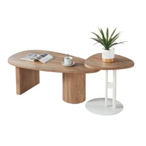 Coffee table and side table set Alper Hm21262 Mdf in Sonama color - metal in white