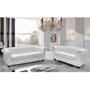 Комплект холна мебел 2 места и 3 места Chesterfield бяла матова Hm11220,02