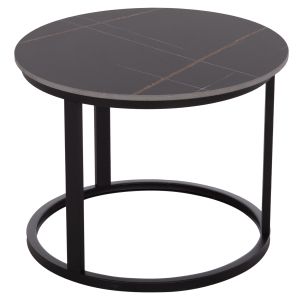 Coffee table set 2 pcs Talos Hm18140.02 ceramic top with black marble look φ70+φ50