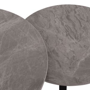 Coffee table set 2 pcs Talos Hm18140.04 ceramic top with a look of gray marble φ70+φ50