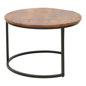Frina Zita coffee table set of 3 pieces, solid mango wood in walnut color with black metal leg