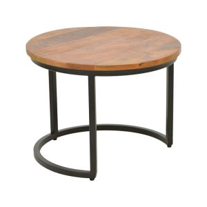 Frina Zita coffee table set of 3 pieces, solid mango wood in walnut color with black metal leg