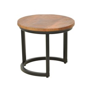 Frina Zita coffee table set of 3 pieces, solid mango wood in walnut color with black metal leg