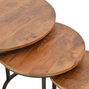 Frina Zita coffee table set of 3 pieces, solid mango wood in walnut color with black metal leg