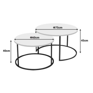 Solme 2-piece coffee table set with cream-black metal legs