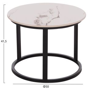 Set of 2 coffee tables Talos ceramic top white-beige marble with Beigehm18140.03 φ70+φ50