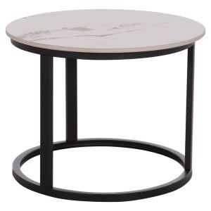 Set of 2 coffee tables Talos ceramic top white-beige marble with Beigehm18140.03 φ70+φ50