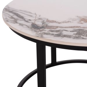 Set of 2 coffee tables Talos ceramic top white-beige marble with Beigehm18140.03 φ70+φ50