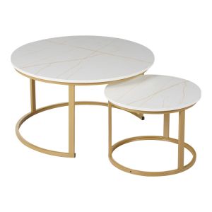 Set of coffee tables Solme I 2 pcs. in white marble with gold metal legs