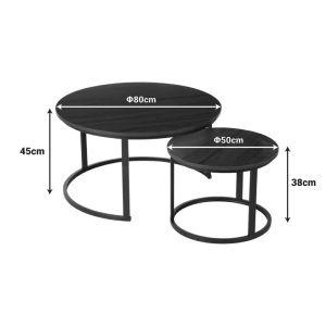 Set of coffee tables Solme I 2 pcs. in black marble with black metal legs