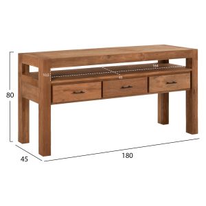 Конзола Grayson с 3 чекмеджета от тиково дърво Hm9556 в натурален цвят 180x45x80hcm