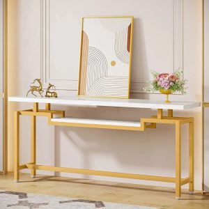 Onole console in marble look - gold metal 180x35x82cm