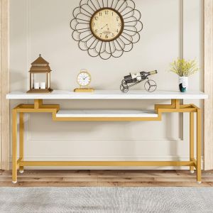 Onole console in marble look - gold metal 180x35x82cm