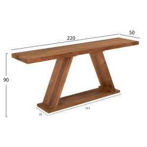 Конзола от тиково дърво Hm9555 в натурален цвят 220x50x90hcm