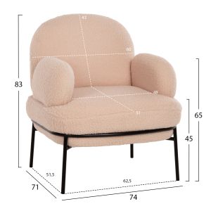Armchair Agnes Hm9525,20 boucle ecru with black metal legs 74x71x83hcm