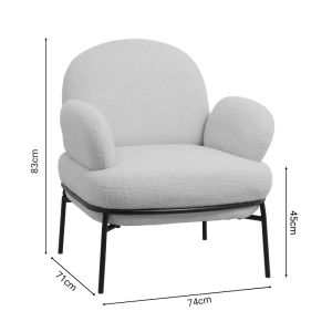 Agnes Jaycob armchair, bouclé, Brown Tampa color, with black metal legs, 74x71x83cm