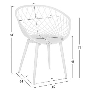 Ariadne armchair, 31 white polypropylene-white metal legs 62x54x81hcm Hm8001