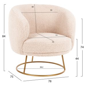 Armchair Arien Hm8403,20 boucle ecru color with gold metal base 78x75x84hcm