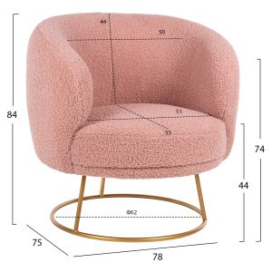 Arien Armchair Hm8403,22 rose ash color boucle with gold metal base 78x75x84hcm