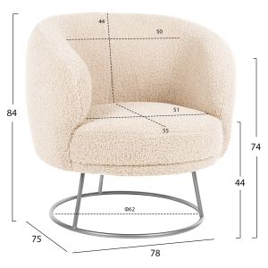 Arien armchair Hm8403,23 white boucle with silver metal base 78x75x84hcm