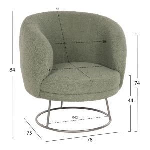 Arien armchair Hm8403,27 with pistachio-colored boucle and silver metal base 78x75x84cm