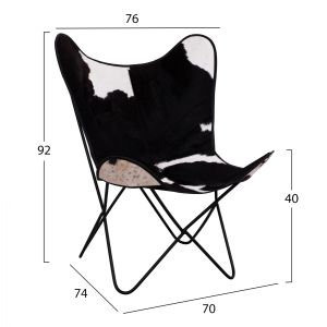 Butterfly armchair with metal frame and genuine leather for garden living room Hm8292,01
