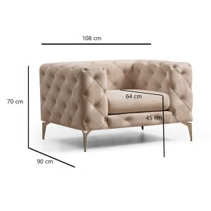 Charmy Chesterfield armchair with textile fabric, ecru color, 108x90x70cm Pre Order