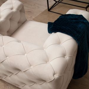 Charmy Chesterfield armchair with textile fabric, ecru color, 108x90x70cm Pre Order