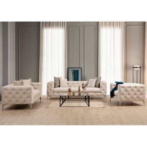 Charmy Chesterfield armchair with textile fabric, ecru color, 108x90x70cm Pre Order