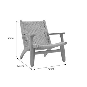 Chiaranatural armchair made of beech wood with natural rope on the seat for garden living room 70x68x75cm