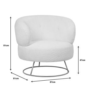 Connie armchair, bouclé, white-gold metal legs, 87x81x81cm
