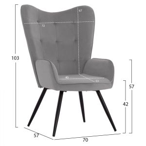 Crawley armchair Hm8918,01 gray velvet 70x57x103cm