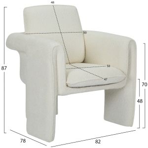 Crusher armchair made of white textile with metal frame 82x78x87hcm Hm9681,04