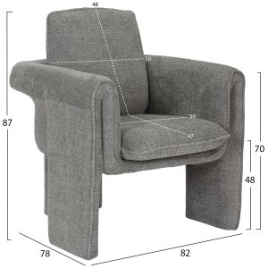 Crusher armchair made of gray textile with metal frame 82x78x87hcm Hm9681,01