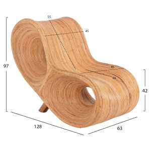 Curvy Lounge Chair Hm9645,01 made of rattan in natural color 63x128x97cm for garden living room