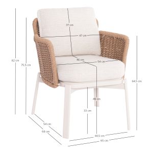 Destiny Zen armchair Sm6168 ivory color, aluminum and cushions - beige, woven 65x68x75.5-82 in cm.