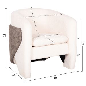 Armchair Doper boucle color white/gray 68x72x76hcm Hm9590,06