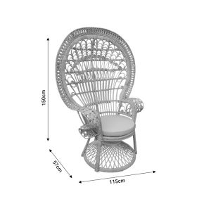 Dorothy Royal Peacock armchair for garden, living room, natural rattan, beige cushion 115x57x150cm