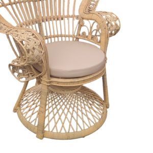 Dorothy Royal Peacock armchair for garden, living room, natural rattan, beige cushion 115x57x150cm