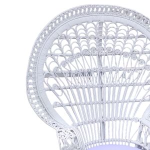 Dorothy Royal Peacock garden/living room armchair, natural white rattan, white cushion 115x57x150cm