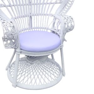 Dorothy Royal Peacock garden/living room armchair, natural white rattan, white cushion 115x57x150cm