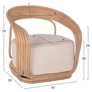 Duchess armchair natural rattan and seat in white Hm9478