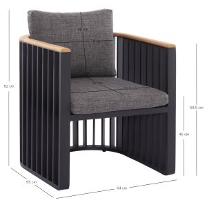 Armchair Eternity Sm6174, anthracite, gray, cushions 64x65x68.5-82cm.