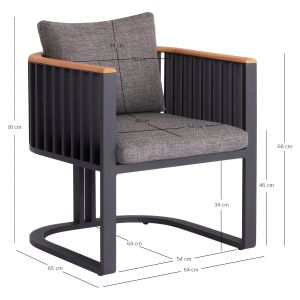 Armchair Eternity Sm6176, anthracite, gray, cushions 64x65x68.5 cm.