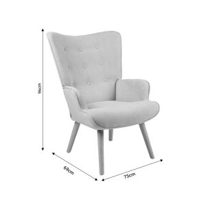 Fluffy armchair with beige fabric, solid wood legs, 75x69x96cm
