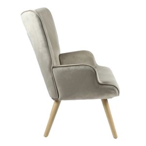 Fluffy armchair with beige fabric, solid wood legs, 75x69x96cm