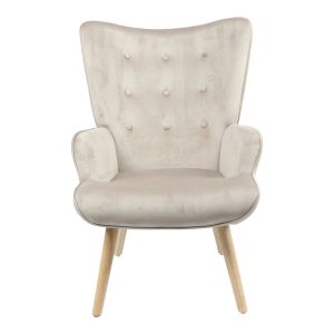 Fluffy armchair with beige fabric, solid wood legs, 75x69x96cm