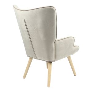Fluffy armchair with beige fabric, solid wood legs, 75x69x96cm